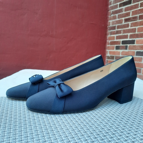 Vintage 90's Talbots Satin Slipper Bow Pumps Chunky Heels Deadstock NEW - Picture 10 of 10